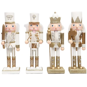 4 Gold Nutcrackers Christmas Wooden Ornaments Figurine 25cm Xmas Home Decoration - Picture 1 of 10