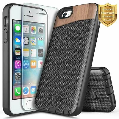 Para iPhone 7 8 Plus / iPhone 6 / 6s, Estuche Resistente Madera Premium + Vidrio Templado Foto 1 de 4