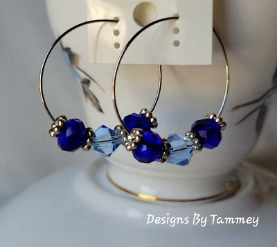 Pendientes Boho Gitanos Dos Tonos Azul Cristal Aro Cuentas Moda Foto 1 de 3