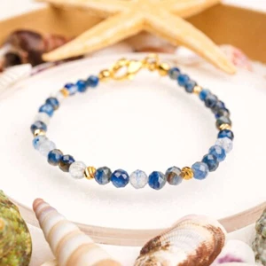 Enchanting Aquamarine and Sapphire Bracelet  Dainty Adjustable Healing Jewelry - Picture 1 of 3