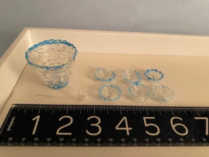 Vintage DOLL HOUSE MINIATURE 8pc set Spun lacy Glass w/ blue/ clear glass - Picture 1 of 4