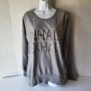 Xersion Womens Graphic Sweatshirt Size Large Gray Hi Lo Relaxed Fit Thumbhole - Picture 1 of 10