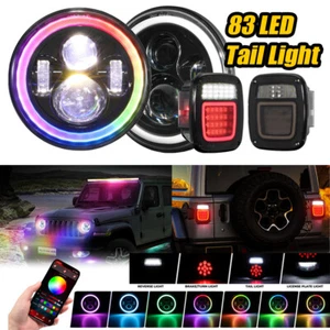 Faros LED Hi-Lo+LED luz trasera lámpara de freno para Jeep Wrangler TJ CJ JK 7" RGB - Imagen 1 de 12