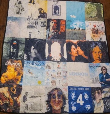 John Lennon Photo Blanket Quilt Throw Album Covers Records 52" x 58" Beatles  - Image 1 of 4