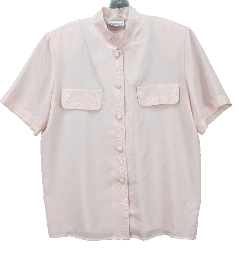 Camiseta para mujer Christie & Jill con botones manga corta bordado rosa talla L Foto 1 de 4