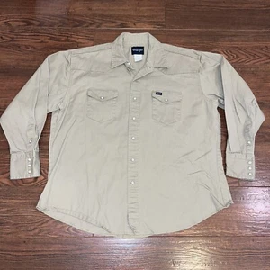 VTG Wrangler Pearl Snap Brush Popper Shirt Mens XXL Western Tan Heavy Thick - Picture 1 of 9