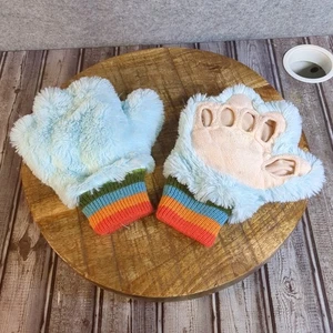 GUANTES MITONES SIN DEDOS PELUDOS MONSTRUO COSQUILLAS AZUL PELUDO DISFRAZ OSFM - Imagen 1 de 4