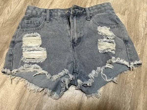 SHEIN Teen Size 14Y Distressed Denim Shorts Lights Blue High Rise - Picture 1 of 2