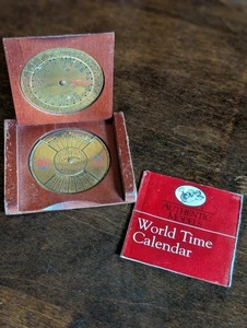 Vintage Wooden Authentic Models World Time Calendar Desk Office Pocket Size Gift - Picture 1 of 15