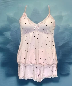 Laura Ashley Women's 2 Pc. Babydoll PJ Set Pink w/ Black Polka Dots Sz: L NWOT - Picture 1 of 10