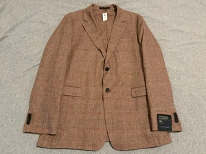 Banana Republic Linen Blend Brown Plaid Jacket Sport Coat Blazer Mens 46L NWT - Picture 1 of 6