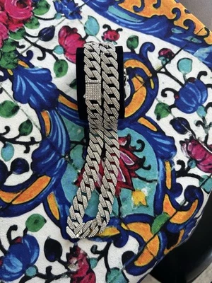 "Cadena de eslabones cubanos de circonita cúbica plateada sólida pesada de 14 mm 24""" Foto 1 de 4