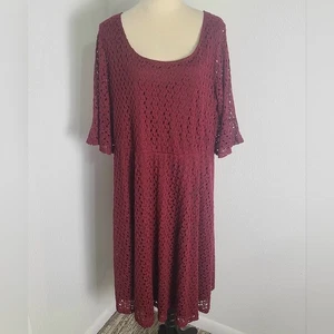 Siren Lily Burgunderrot Spitze Häkelkleid, Glockenärmel, Größe 3X - Bild 1 von 9