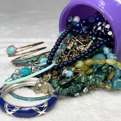 Joyería Tarro Azul Turquesa Cuentas Pulsera Collar Disfraz Vintage Moderno TikTok Foto 1 de 4