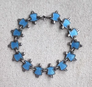 Vintage Meka Denmark Blue Enamel Figurine Sterling Silver Bracelet 6.75” #8 - Picture 1 of 9