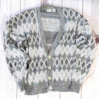 Vintage 80s 90s Mens Bachrach Cardigan Sweater Diamond Textured Multicolor Knit - Image 1 of 4