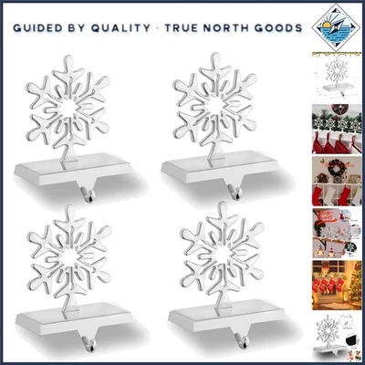 Juego de soportes para medias de plata festiva - 4 ganchos para medias de metal para alegría navideña Foto 1 de 4