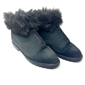 Linda Lundstrom Booties 6.5 Black Ankle Faux Fur Zipper Closure - Picture 1 of 9