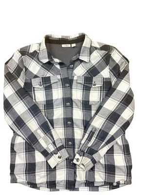 LL BEAN Feminino Flanela Preto/Branco Bolso Botão Forrado Shacket Tamanho Médio - Imagem 1 de 4
