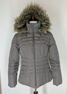 Calvin Klein Brown Duck Down Puffer Coat Faux Fur Removable Hood Women's Medium - Picture 1 of 10