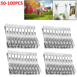 50-100xStainless Steel Clothes Pegs Hanging Pins Windproof Clips Laundry Towel