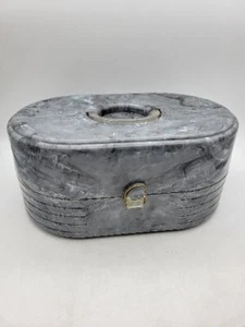 Caboodles Makeup Holder Storage Case Gray Marble W/ Mirror 1990s Vtg Round Latch - Picture 1 of 6