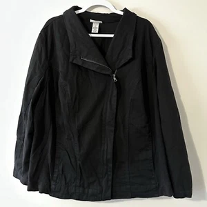 Catherines Plus Size 2X Asymmetric Zip Up Moto Jacket Black Pockets NWT - Picture 1 of 11
