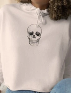 SKULL CROPPED HOODIE SWEATSHIRT, Skeleton, Punk, Gothic, Halloween, Gift - Picture 1 of 8