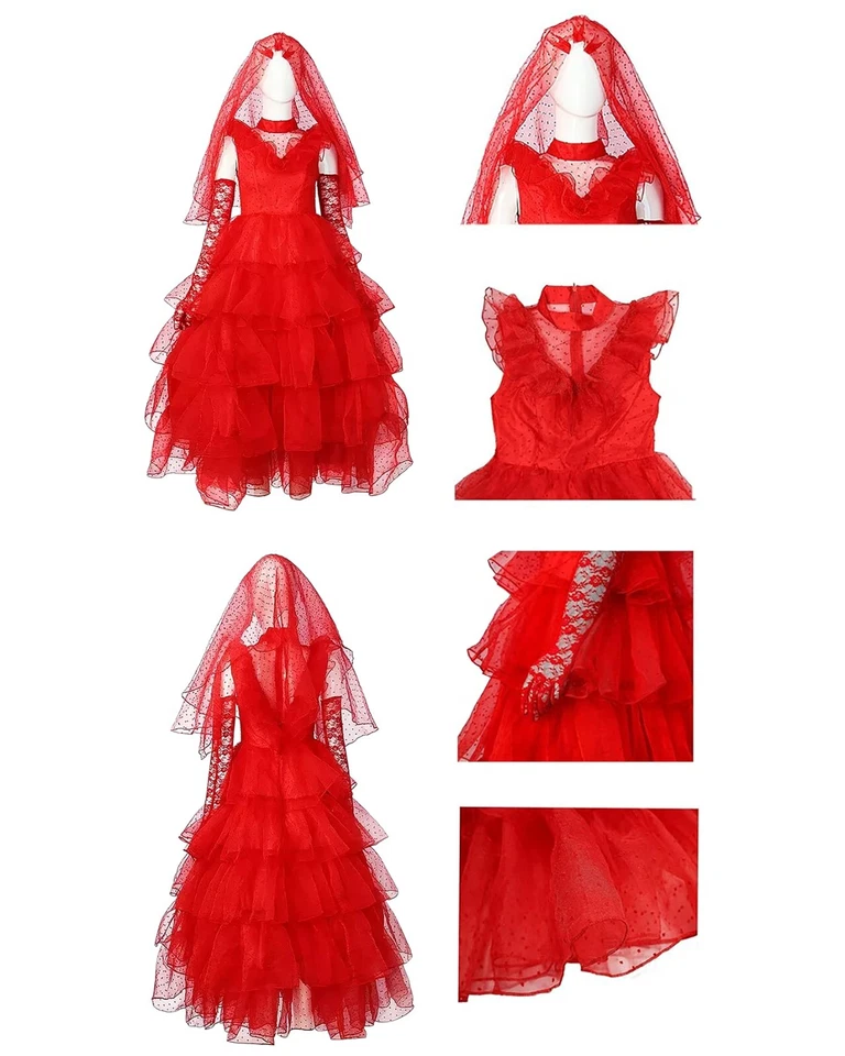 AG FASHION Halloween Käfer Braut Kostüm Horrorfilm Saft Cosplay Lydia Deetz Lady Kleid