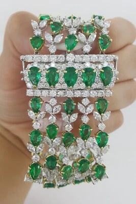 Brazalete de tenis verde esmeralda y diamantes 78 quilates oro blanco y amarillo de 18 k RTL $200K Foto 1 de 4
