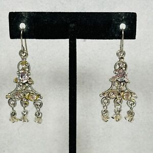Womens Earrings Chandelier Crystal Dangle Silver Tone 1.5" Elegant Formal