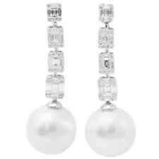 Women's 1.60 Carat Baguette & Round Cut White CZ With White Pearl Drop Earrings
