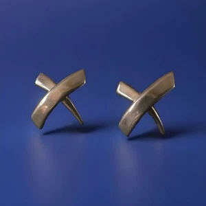 Sterling Silver Criss Cross Clip On Earrings From Mexico. 18 Grams - Picture 1 of 6