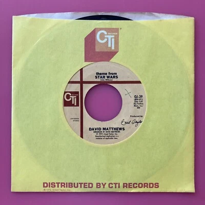 David Matthews ‎– Theme From Star Wars 7" 45 Vinyl Soundtrack Fusion 1977 CTI US - Image 1 of 4