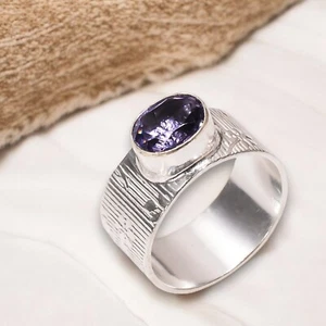 Gift For Her Iolite Natural Gemstone 925 Sterling Silver Ring Handmade Band Ring - Picture 1 of 6