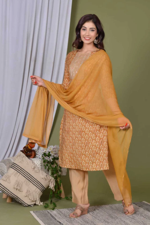 Pantalón Kurti Con Tengo que Menos Con Pelea Con Muselina Con Gasa Dupatta Foto 1 de 1