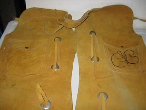 DOUBLE A LEATHER CO. Chaps Large Heavy Duty Brown Leather Chinks - Picture 1 of 14