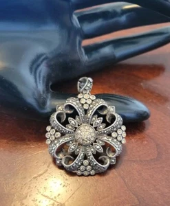 Sterling Silver 925 Necklace Pendant With Clear Stones And Marcasites - Picture 1 of 6