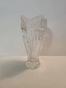 Vaso cristallo vintage Oneida Southern Garden rosa trasparente e smerigliato 8”h smerlato - Foto 1 di 7