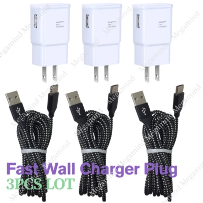 USB Fast Charger Wall Power Adapter 10Ft Long Type C Cable For Samsung Android - Image 1 of 4