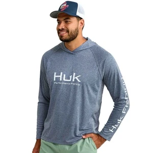 Herren Huk Pursuit Vented Performance Blau Kapuze Langarm Angelshirt XXL - Bild 1 von 9