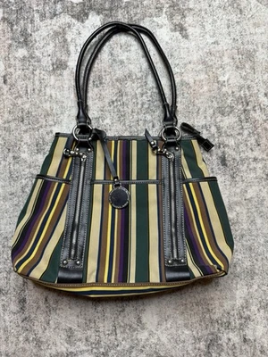 Bolso de hombro vintage Franco Sarto verde colorido a rayas de nailon Y2K Foto 1 de 4