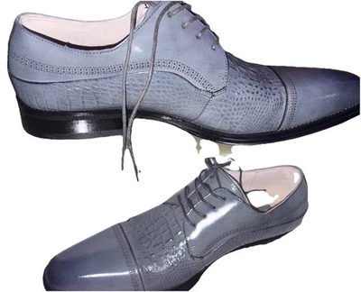 NUEVO Zapatos de Vestir Giovanni Para Hombres Cuero Genuino Estampado de Cocodrilo Punta de Ala Gris Foto 1 de 4