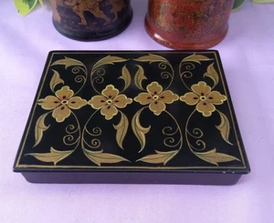 Vintage Lacquered Japanese Black Gold Box 1950s 13 X 10 Cm - Picture 1 of 8
