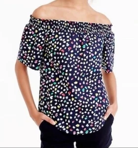 J. Crew schulterfreies gesmoktes Damenoberteil Größe 2 mehrfarbig Punktemuster - Bild 1 von 7