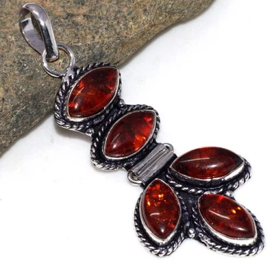 Colgante hecho a mano de piedras preciosas enchapadas en plata 925 ámbar 2,5" joyería estética GW Foto 1 de 3