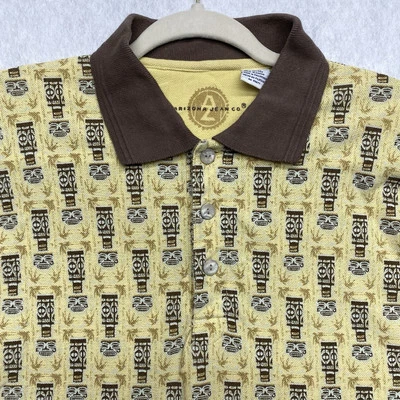 Vintage Arizona Jeans Polo Shirt Mens Medium Yellow Cotton Tiki Totem Hawaiian - Image 1 of 4