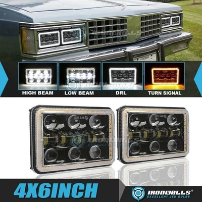 Pair 4x6" LED Headlights Hi-Lo Beam Turn Signal For Oldsmobile Delta 88 1976-86 - Image 1 of 4