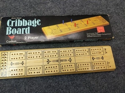 Cribbage Board Solid Wood By Cardinal No. 61 3 Red 3 Green Pegs Vintage - Image 1 of 4