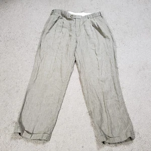 Jos A Banks Travelers Collection 100% Linen Pleated Cuffed Trouser Pants 36x29 * - Picture 1 of 10